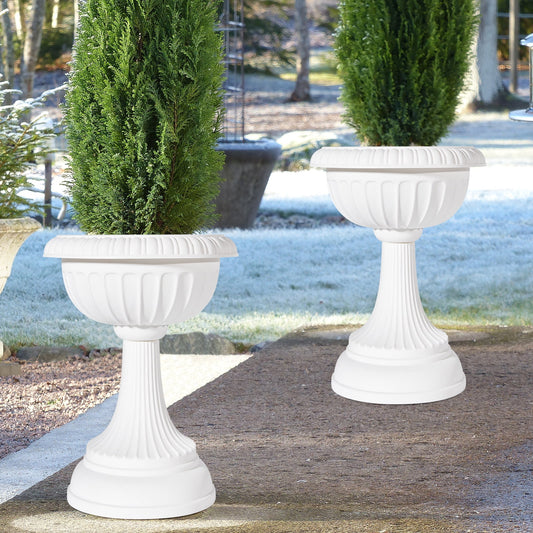 2 PCS White 18" Urn Planters – Tall Pedestal Flower Pots for Garden or Front Door