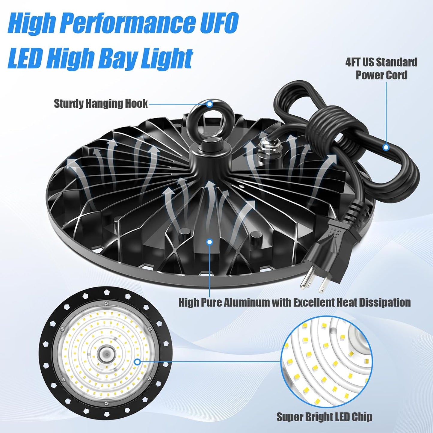 4-Pack 200W UFO LED High Bay Lights – 20,000LM, 6000K Daylight, Aluminum Build