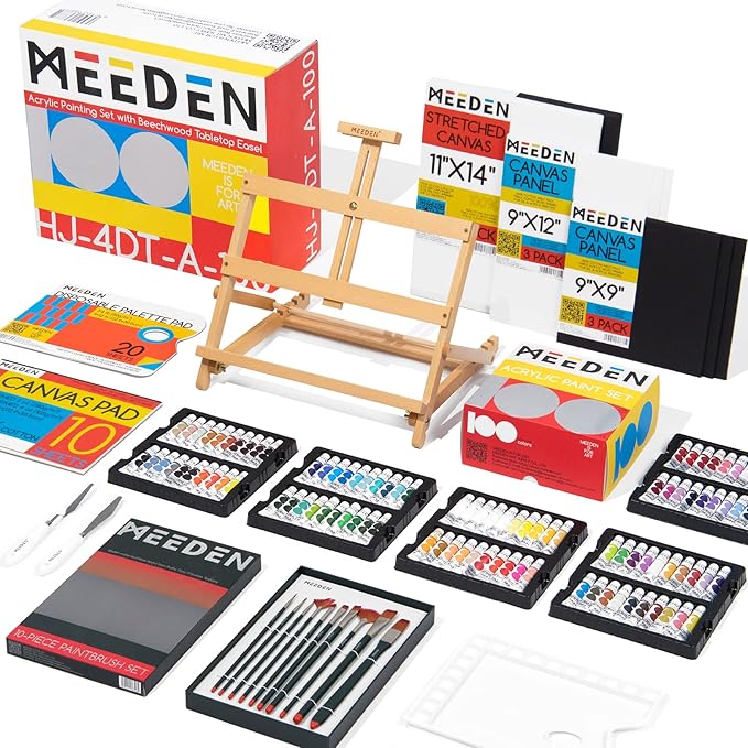 MEEDEN Acrylic Painting Set with Beechwood Tabletop Easel