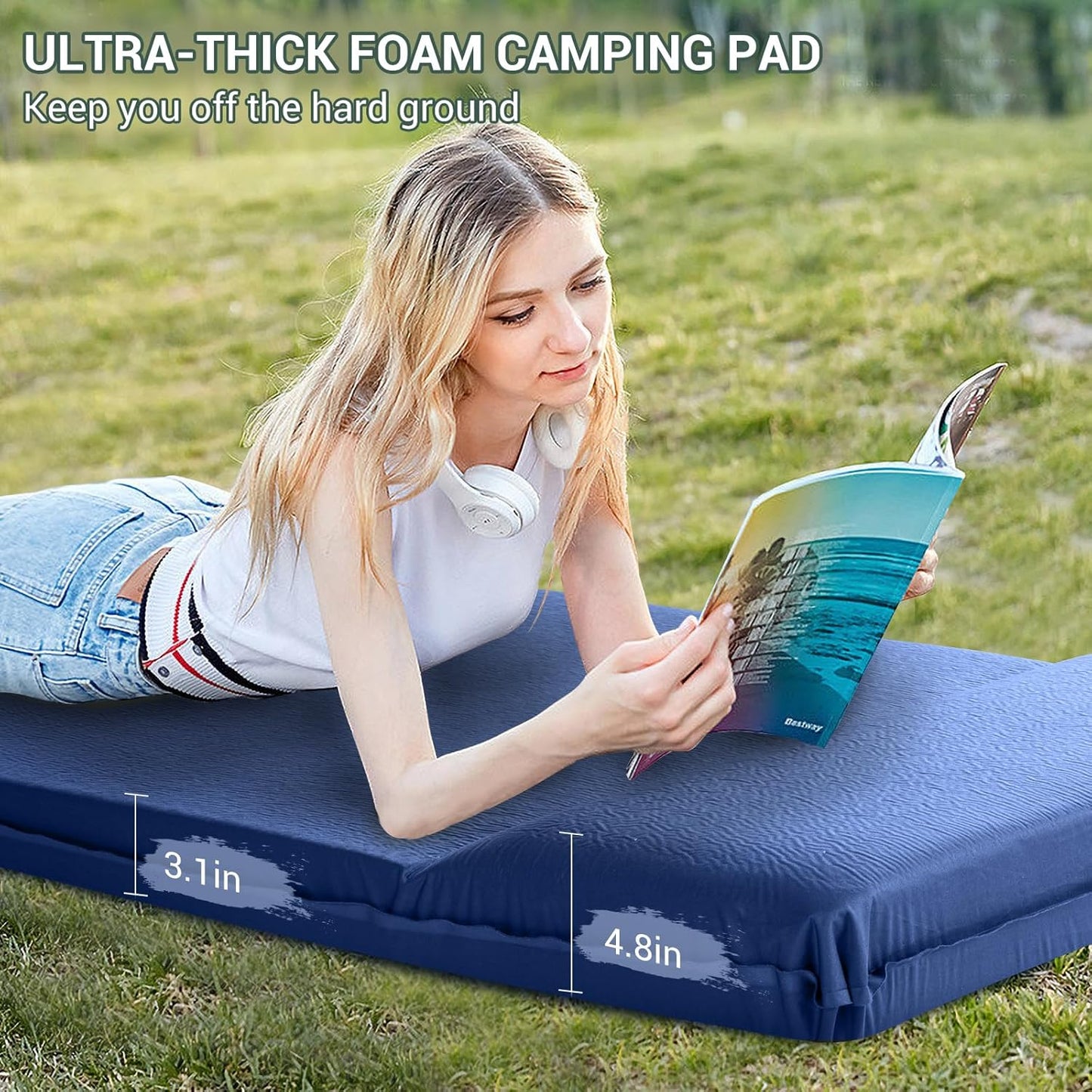 Elegear Self-Inflating Memory Foam Camping Mattress – 3.1" Thick, Blue