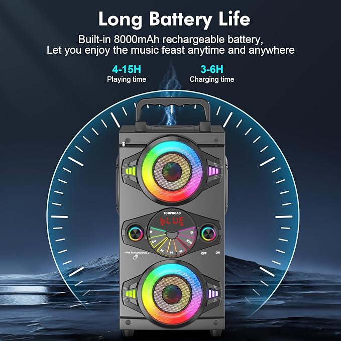 Bluetooth Speaker – Portable Wireless Speaker with Subwoofer, Lights, and Microphone