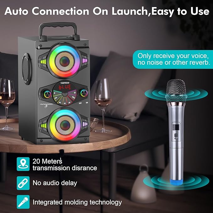 Bluetooth Speaker – Portable Wireless Speaker with Subwoofer, Lights, and Microphone