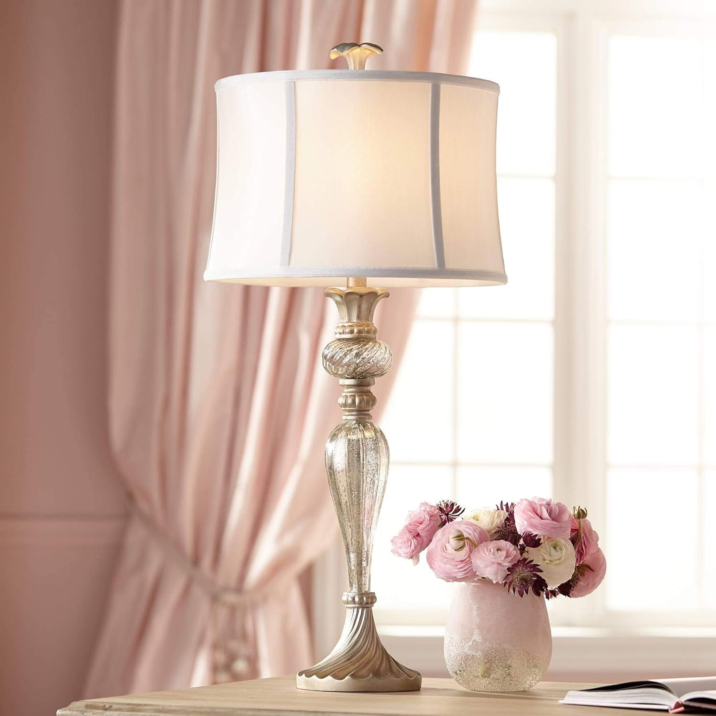 Alyson Traditional Glam Buffet Table Lamp – 32.75" Tall, Silver Champagne