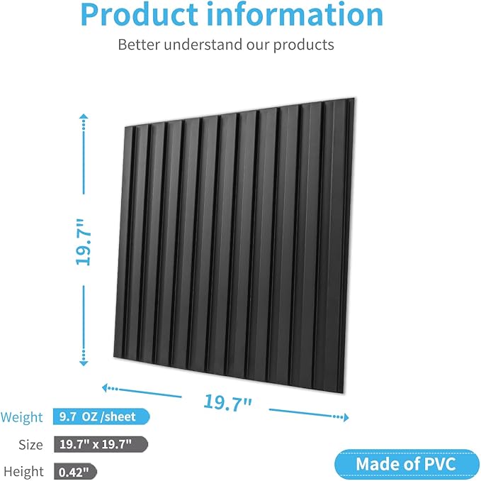 Art3d Slat Wall Panel – 3D Fluted Textured Panel (12-Pack, Black)