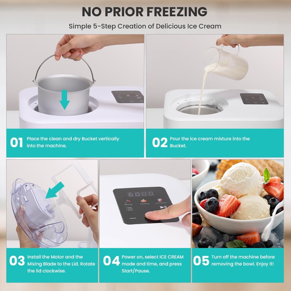 Automatic Ice Cream Maker with Compressor – 1.28 Quart