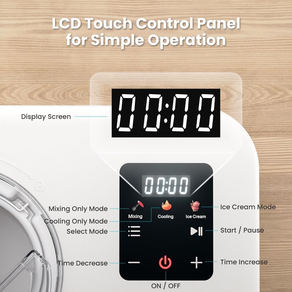 Automatic Ice Cream Maker with Compressor – 1.28 Quart