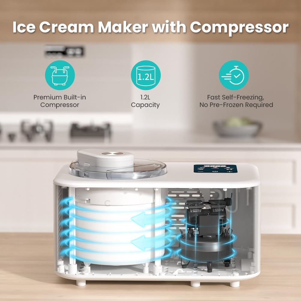 Automatic Ice Cream Maker with Compressor – 1.28 Quart
