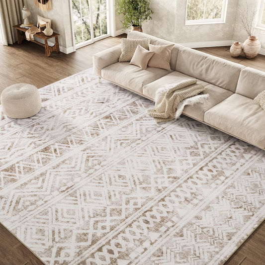 Boho Area Rug 5x7 Carpet Rugs for Living Room Bedroom Moroccan-Machine Washable Rugs for Bedroom Dining Room Living Room Rug Neutral Taupe