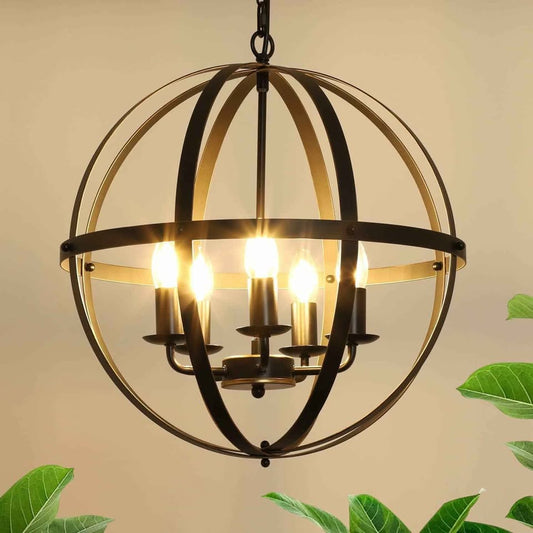 DLLT 5-Light Globe Pendant Light – Gold Industrial Farmhouse Chandelier