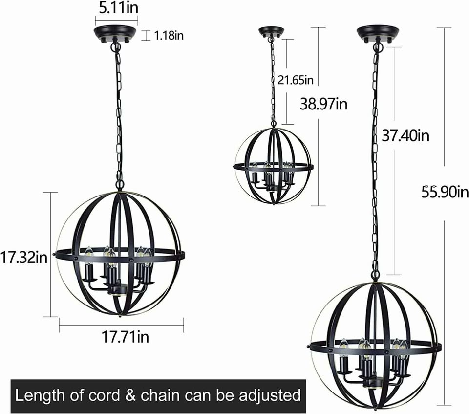 DLLT 5-Light Globe Pendant Light – Gold Industrial Farmhouse Chandelier