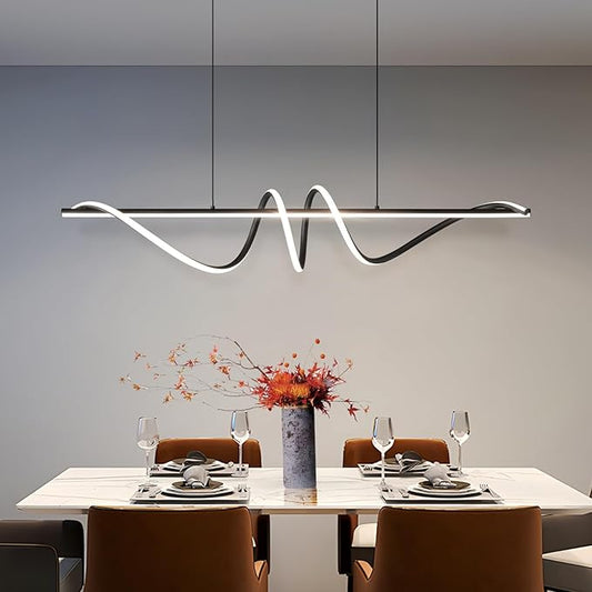 Modern Chandelier, Anti-Glare LED Chandelier L39.4 inche Pendant Light with Remote Control Adjustable Color Temperature & Brightness for Dining Room Bar and Kitchen Island Lighting (Black)