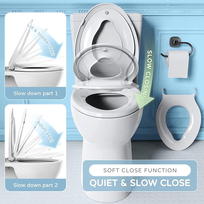 YASFEL Elongated Toilet Seat with Built-in Toddler Potty Seat