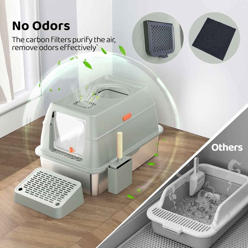 Eosarcu Stainless Steel Cat Litter Box with Lid