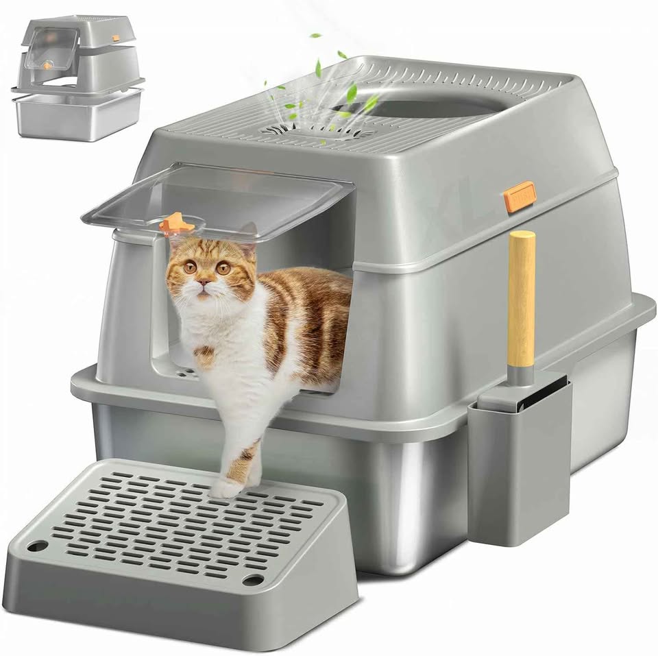 Eosarcu Stainless Steel Cat Litter Box with Lid