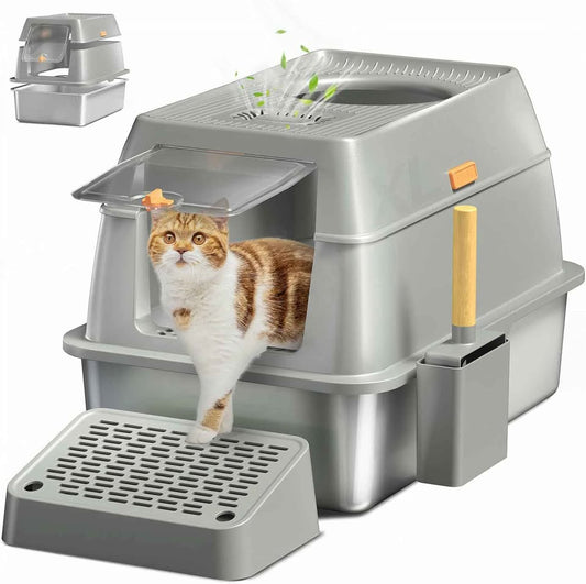 Eosarcu Stainless Steel Cat Litter Box with Lid
