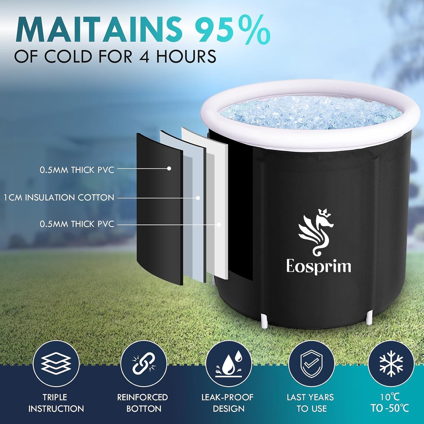 Eosprim Inflatable Ice Bath Tub – Cold Plunge Hot Soak Use