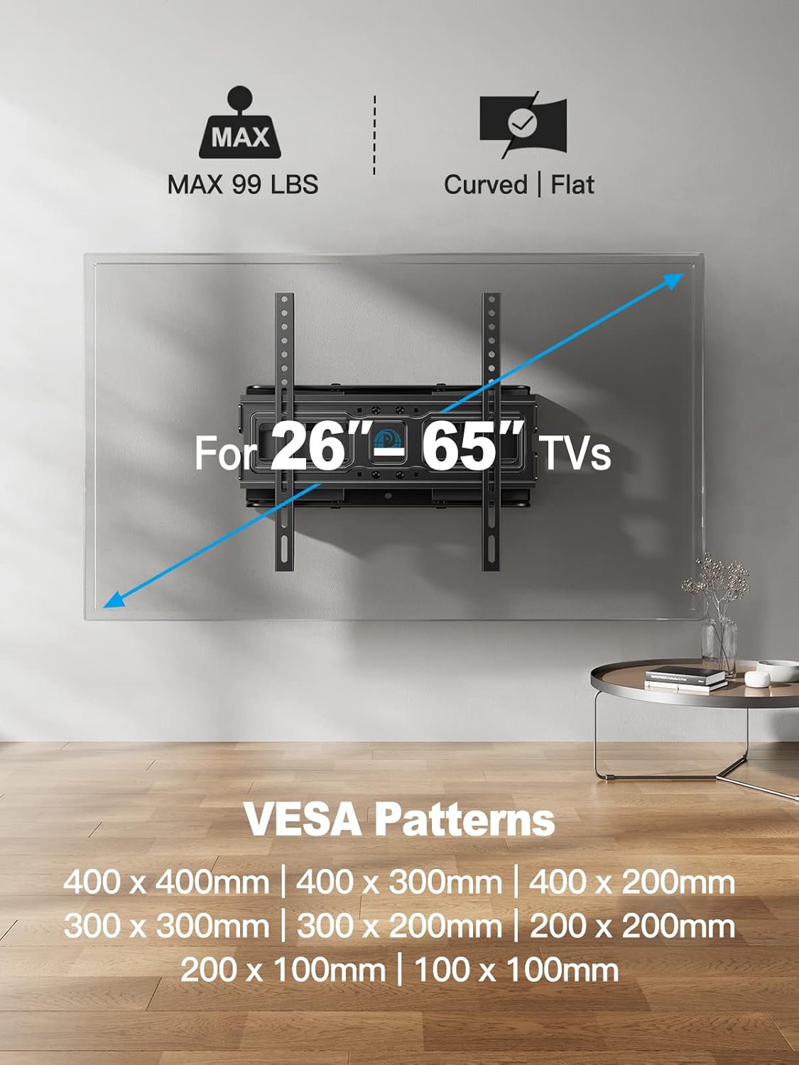 Pipishell Full Motion TV Wall Mount for 26”–65” Screens