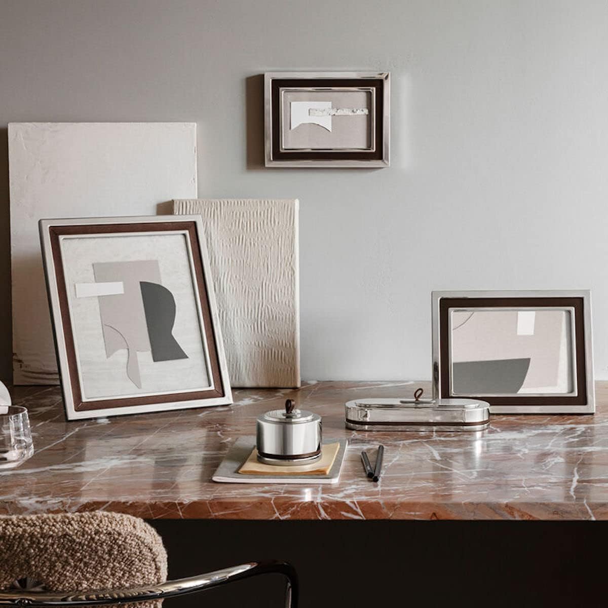 Georg Jensen Manhattan Picture Frame – 10x8” Stainless Steel with Leather Trim