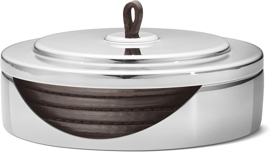 Georg Jensen Manhattan Coaster Set – 4 Leather Coasters in Stainless Steel Case