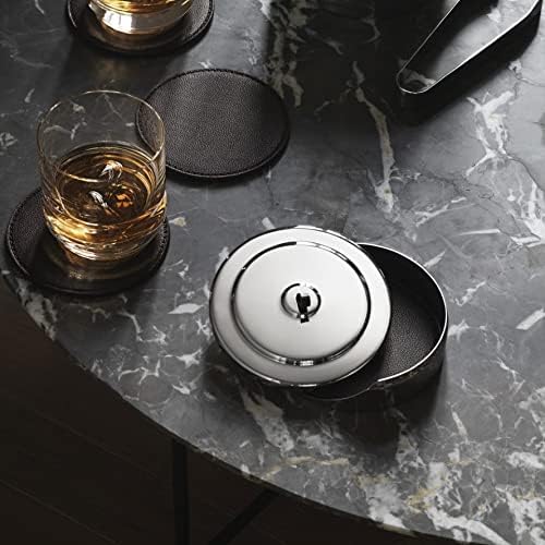 Georg Jensen Manhattan Coaster Set – 4 Leather Coasters in Stainless Steel Case