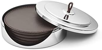 Georg Jensen Manhattan Coaster Set – 4 Leather Coasters in Stainless Steel Case