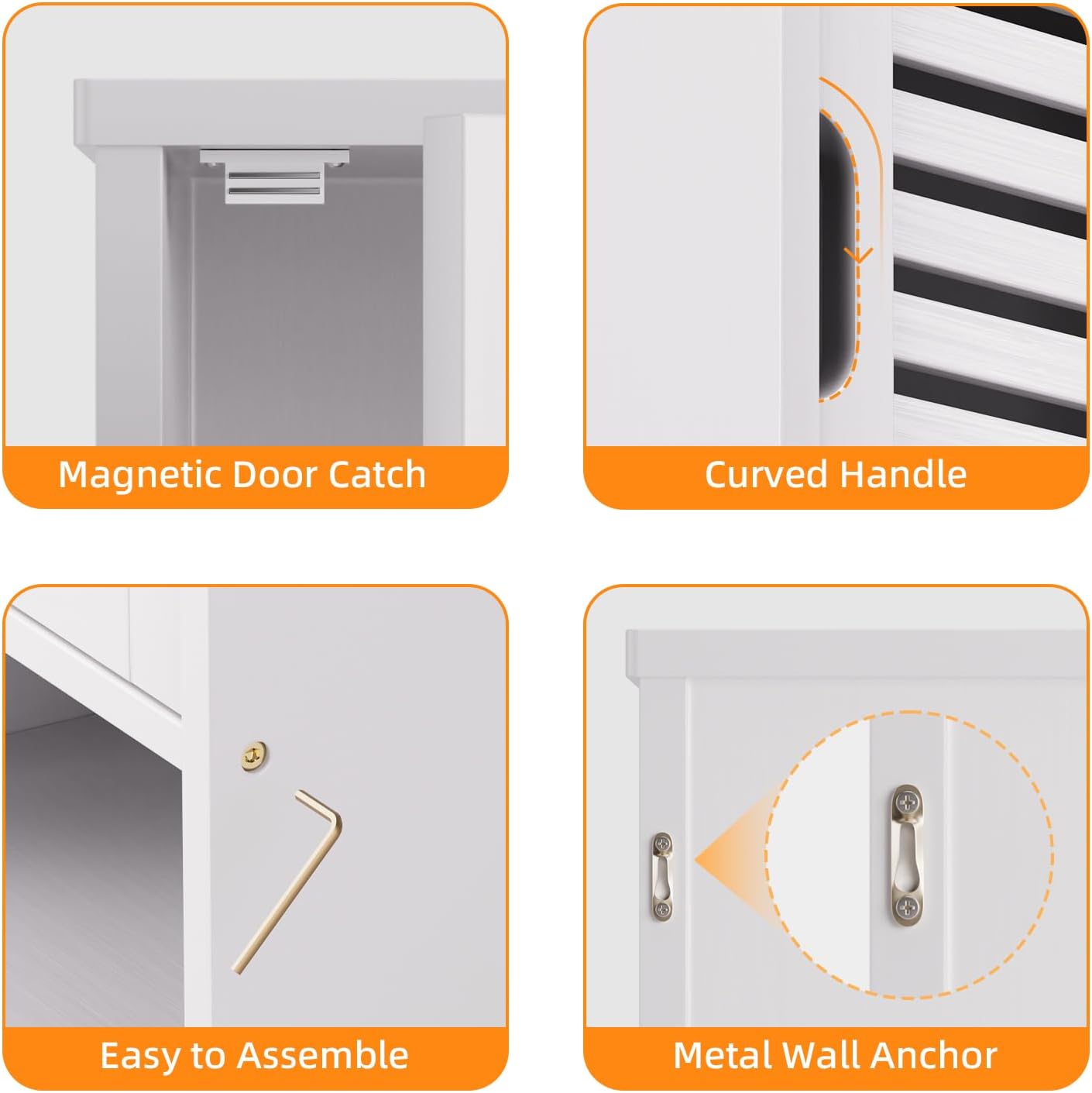 HITNET Bathroom Wall Cabinet with Door – White Bamboo Over-the-Toilet Storage Organizer