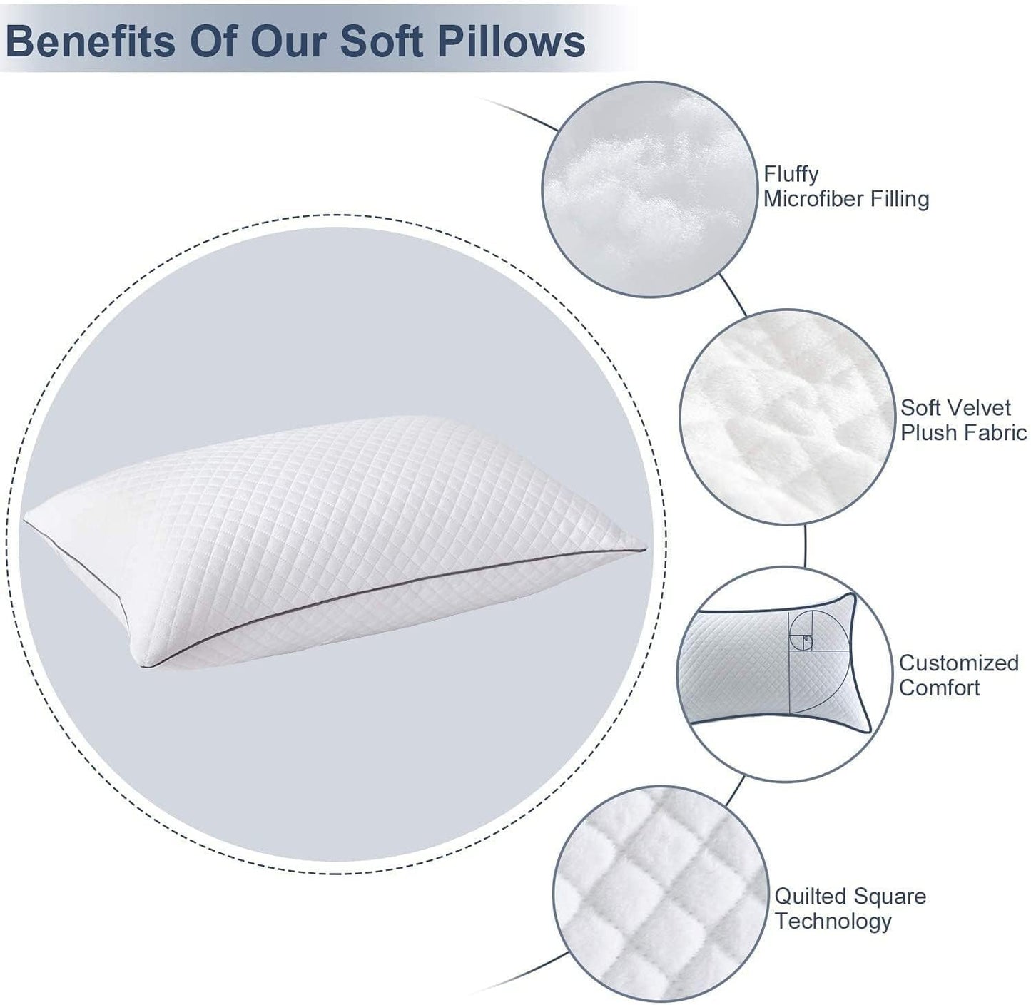 Hotel Pillows 2 Pack – Down Alternative Velvet Pillows for All Sleep Positions
