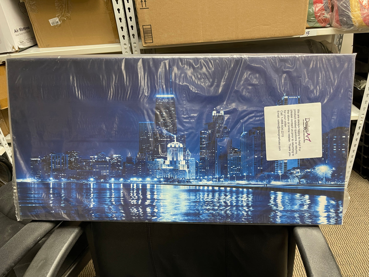 Designart Blue Chicago Skyline Night Cityscape – 81x41 cm Framed Canvas Wall Art