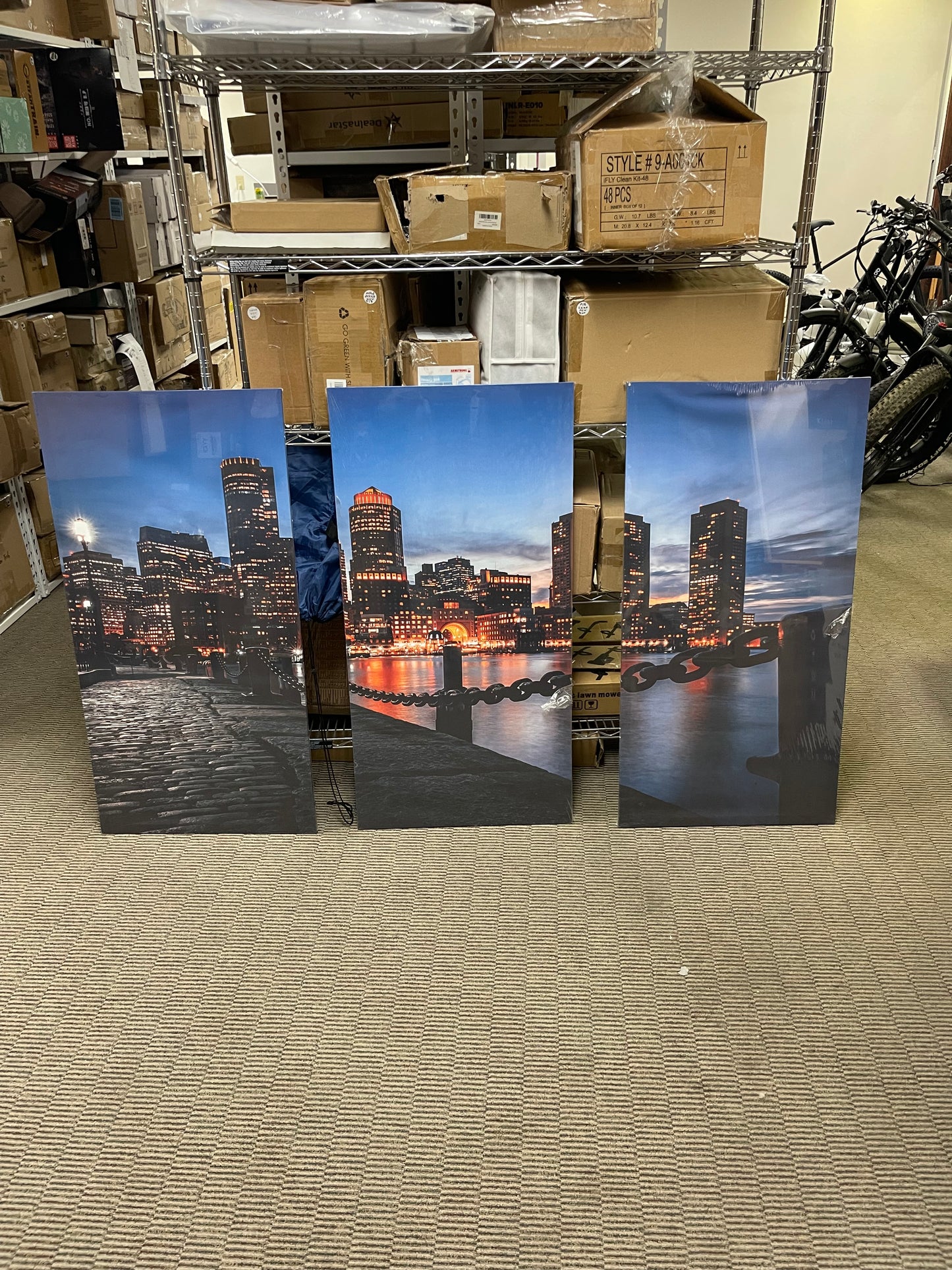 Boston Skyline at Dusk – 3-Piece Canvas Wall Art