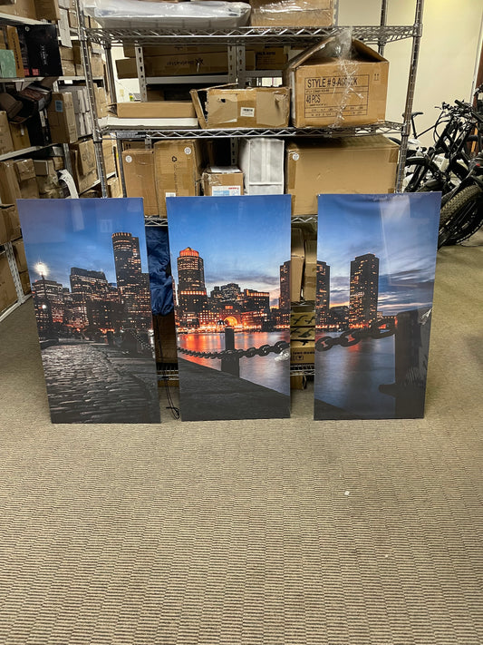 Boston Skyline at Dusk – 3-Piece Canvas Wall Art