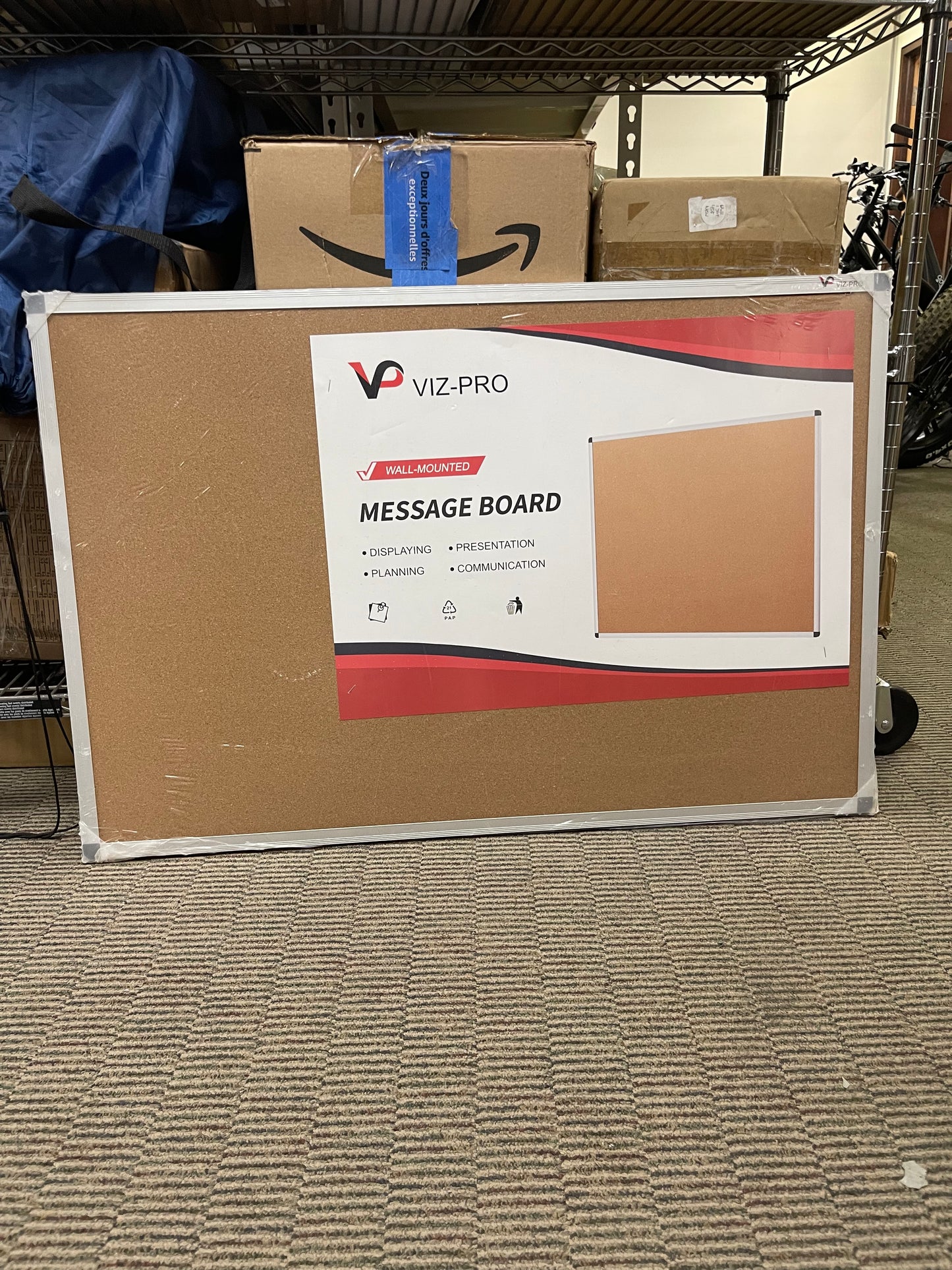 VIZ-PRO Cork Bulletin Board – 36"x24" with Silver Aluminum Frame