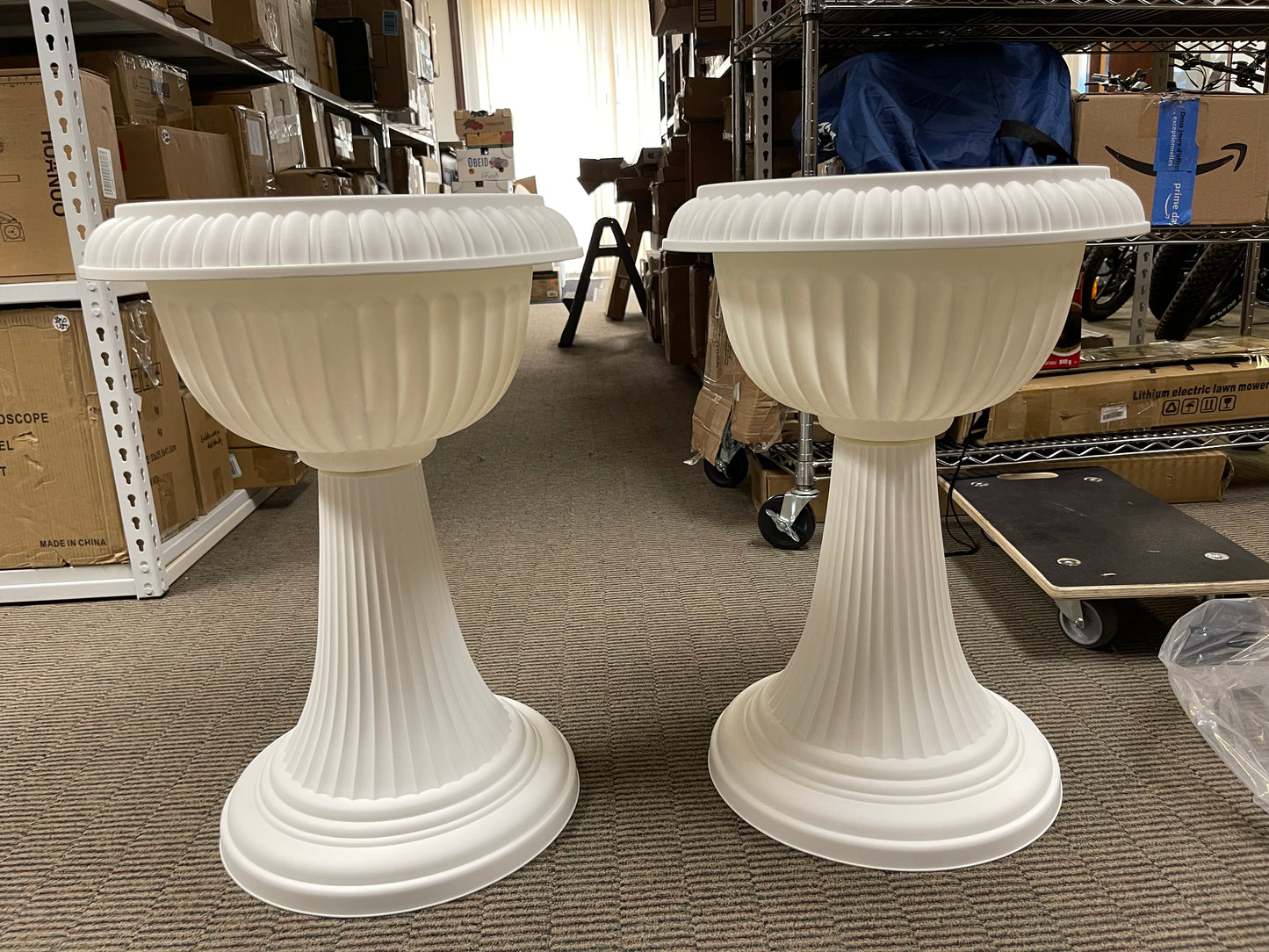 2 PCS White 18" Urn Planters – Tall Pedestal Flower Pots for Garden or Front Door