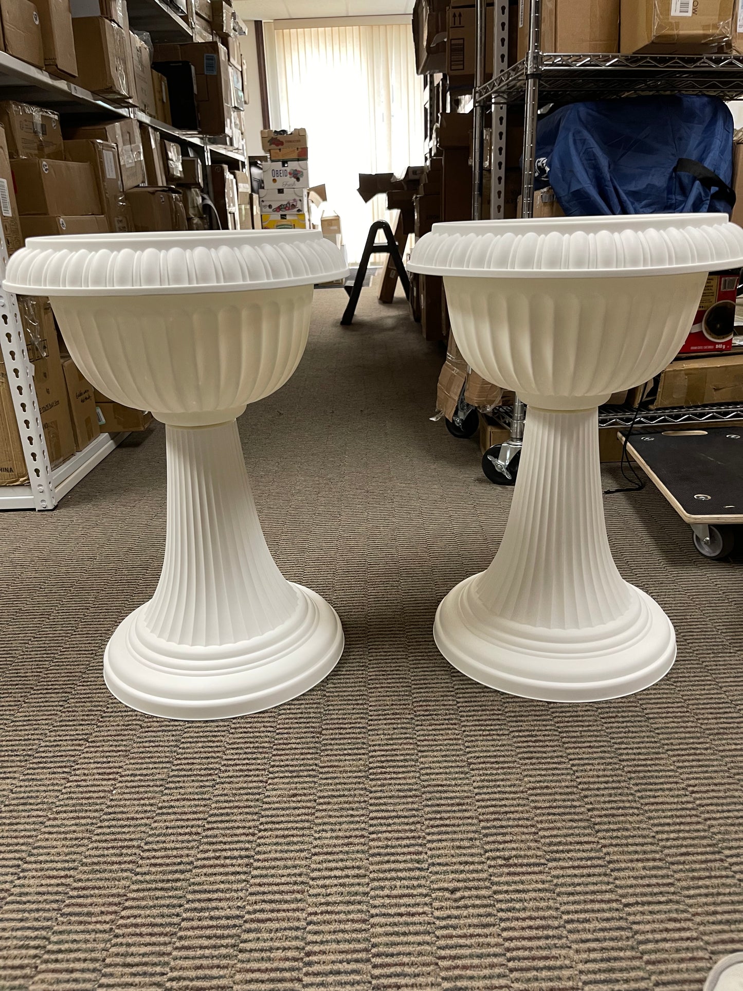 2 PCS White 18" Urn Planters – Tall Pedestal Flower Pots for Garden or Front Door