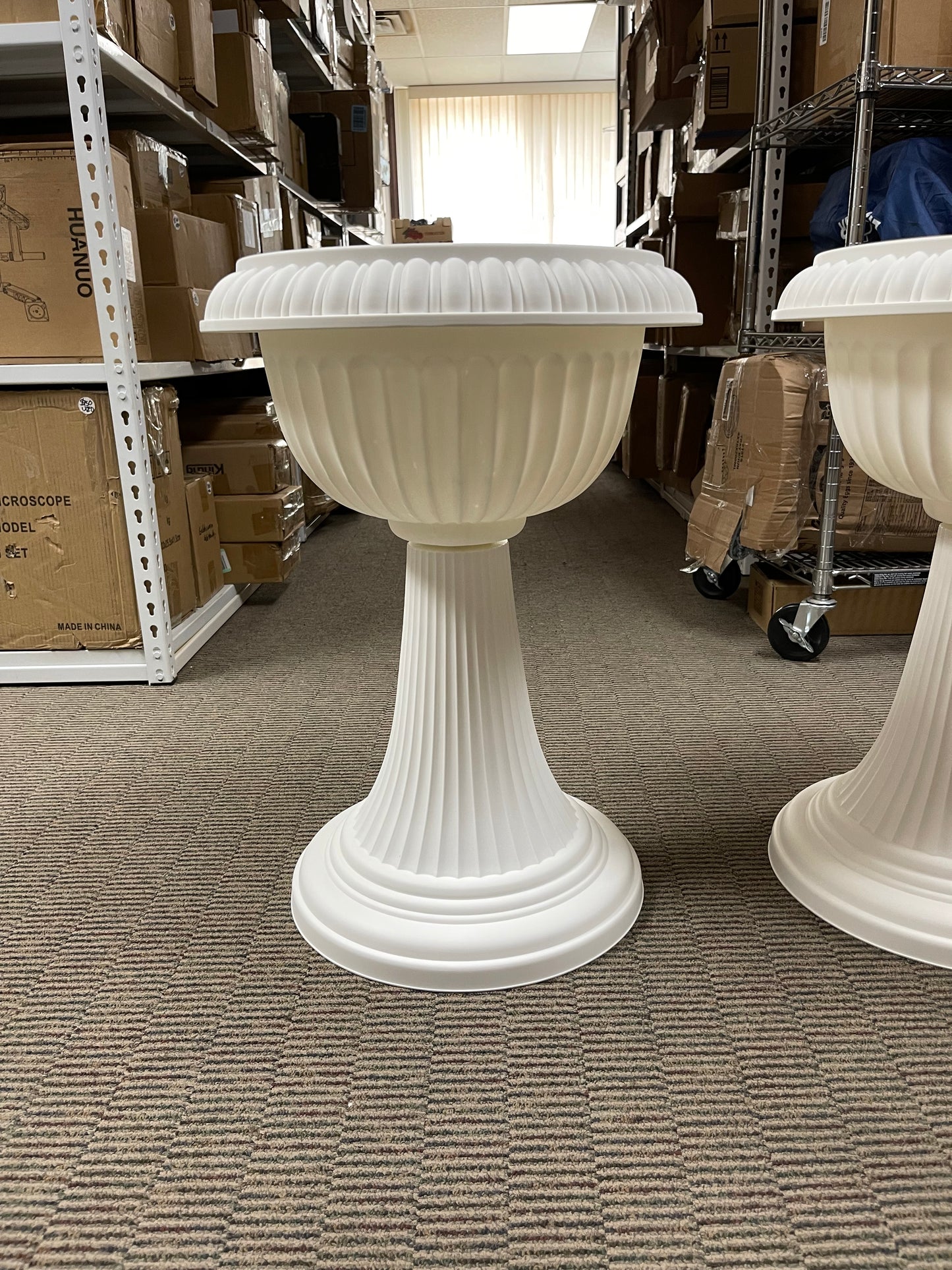 2 PCS White 18" Urn Planters – Tall Pedestal Flower Pots for Garden or Front Door