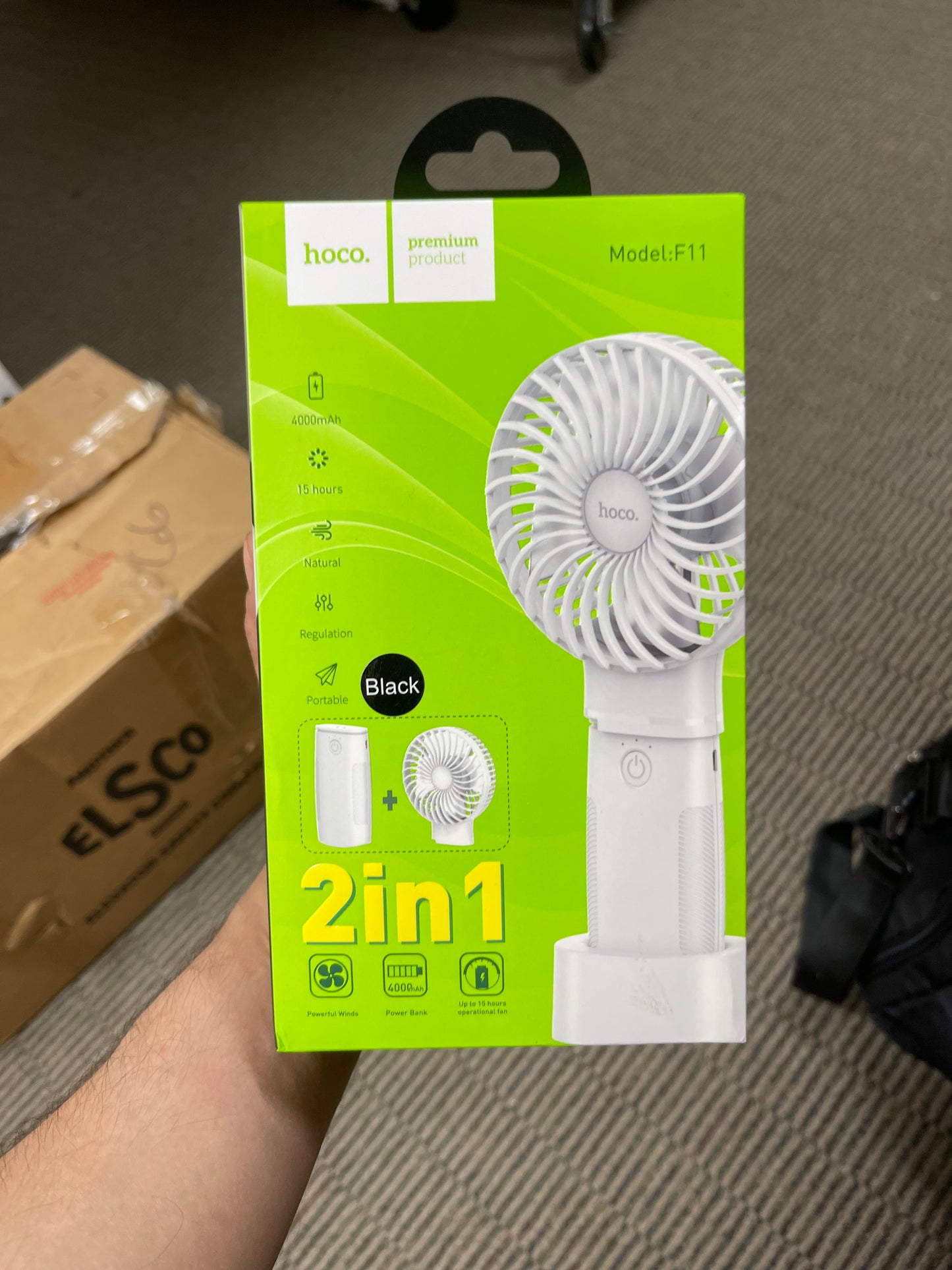 Portable Fan with Built-In Power Bank – F11, Black