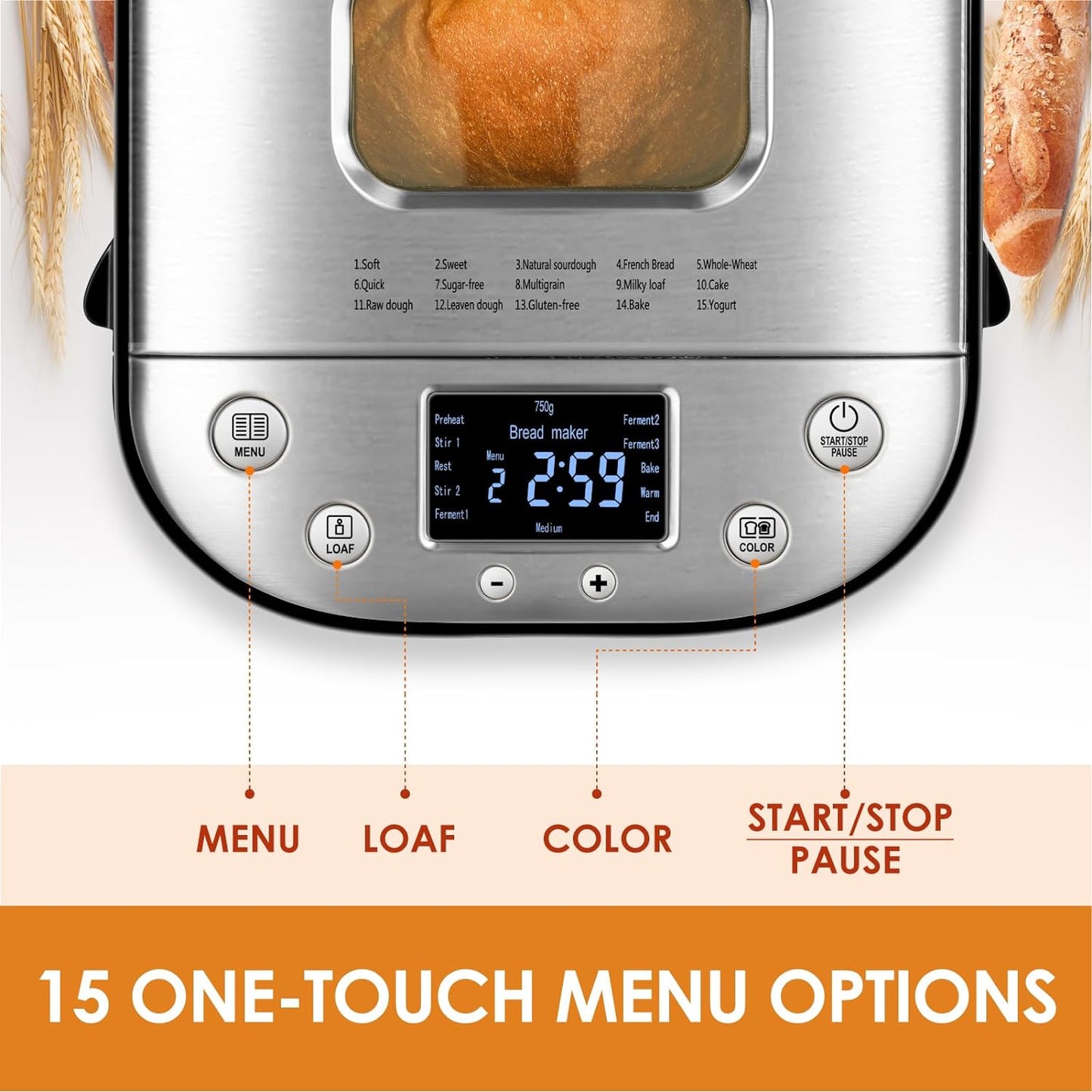 Kitchen in the Box Bread Maker – Gluten-Free Option, Delay Timer & Touch Panel