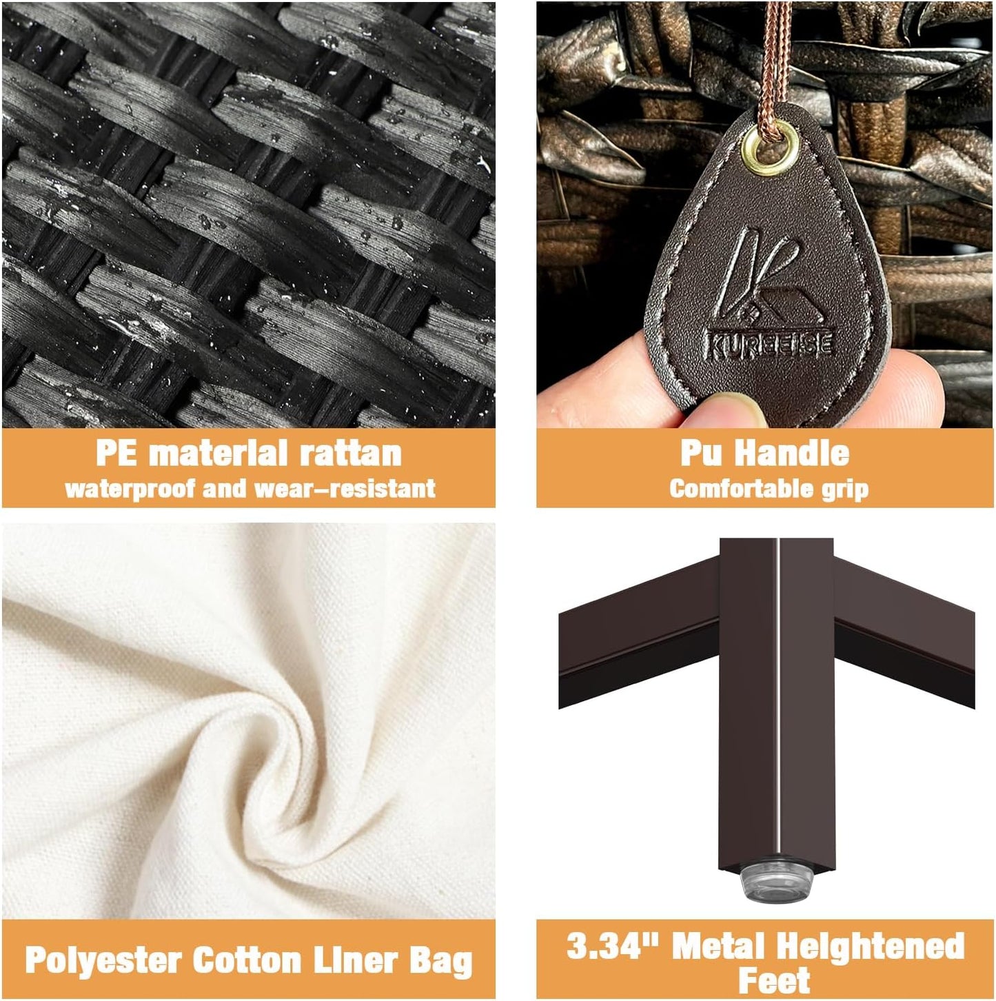 Laundry Hamper with 2 Removable Liner Bags – 112L Rattan Laundry Basket with Metal Legs (Brown)