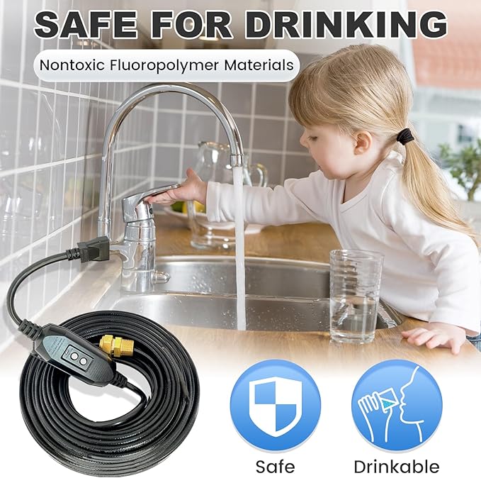 MAXKOSKO 85 Ft In-Line Pipe Heating Cable – 120V, Safe for Drinking Water