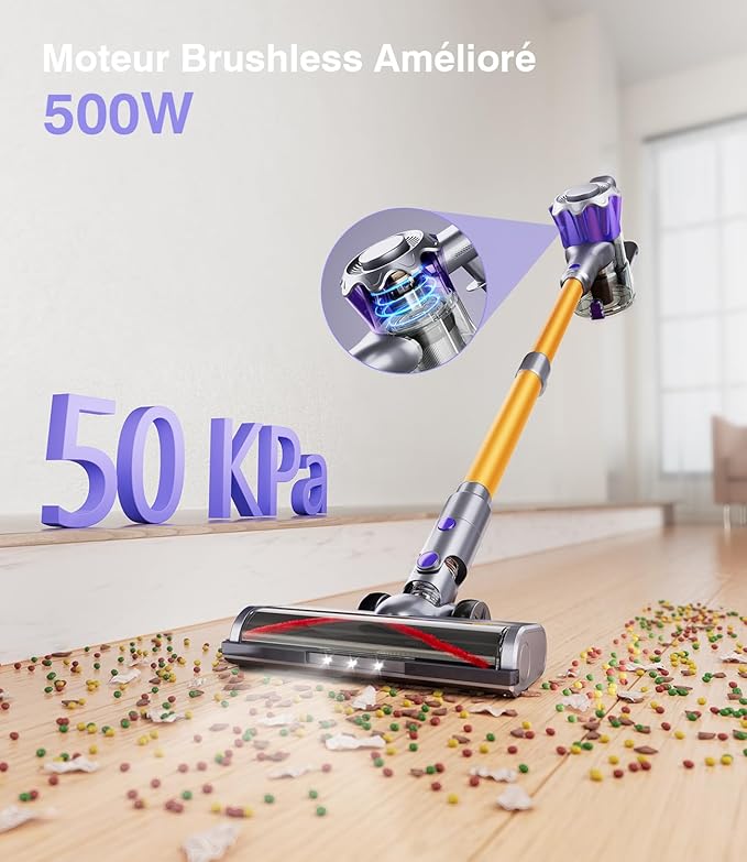 MBYULO Cordless Vacuum Cleaner – 500W, 50KPa, 50min Runtime