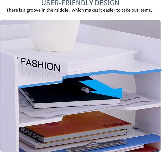 Natwind 4-Tier Office White Desktop Organizer – Paper File Rack with Vertical & Horizontal File Holder