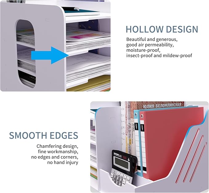 Natwind 4-Tier Office White Desktop Organizer – Paper File Rack with Vertical & Horizontal File Holder