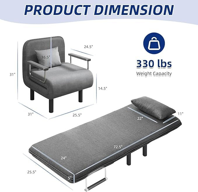 OKSTENCK 4-in-1 Convertible Sleeper Chair Bed