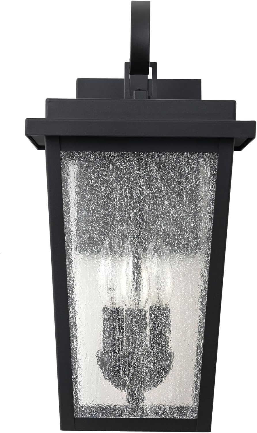OUPAVOCS Large Outdoor Wall Sconce – Matte Black with Seeded Glass