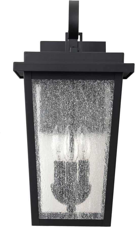 OUPAVOCS Large Outdoor Wall Sconce – Matte Black with Seeded Glass