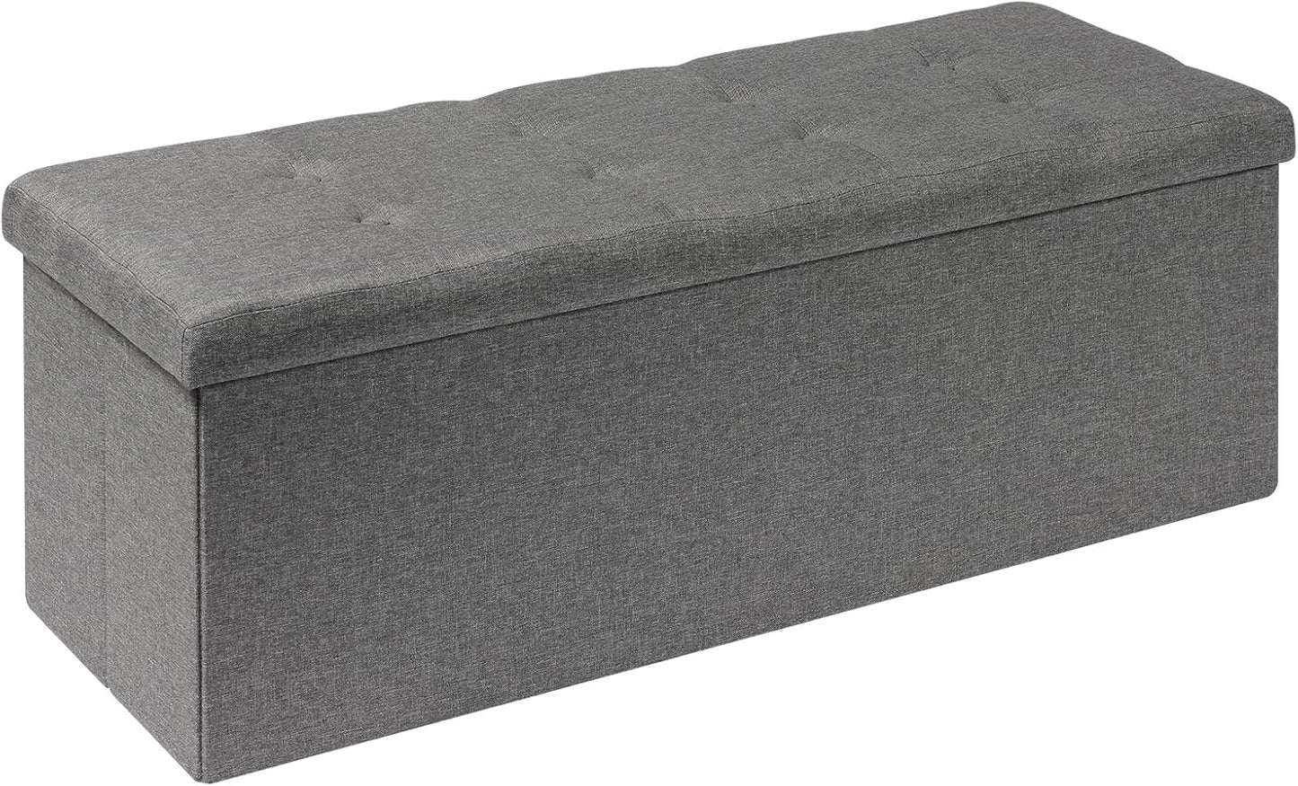 PINPLUS Folding Storage Ottoman Bench – Grey Linen, 43.3" Long