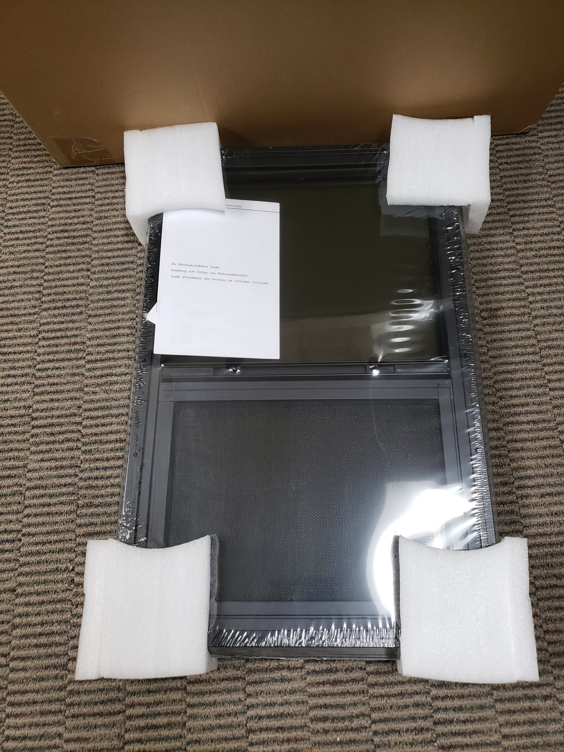 RV Window Replacement – 590x390mm Tinted Tempered Glass Vertical/Horizontal Sliding with Fixed Frame