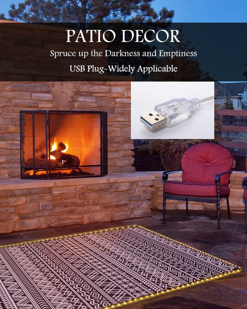 Reversible Outdoor Camping Rug with LED Strip – Grey & White, 9x12 ft