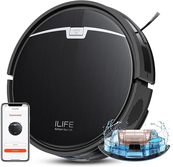 ILIFE V9 Robot Vacuum and Mop – 3000Pa Suction, App & Voice Control
The ILIFE V9 is a 3-in-1 robot vacuum and mop designed for efficient and customizable cleaning. With strong suction, smart gyro navigation, and app and voice control, it’s ideal for hard floors and pet hair.
• 4 suction levels up to 3000Pa for powerful cleaning performance
• 2-in-1 vacuum and mop with 200mL dustbin and 200mL water tank
• Intelligent gyro navigation cleans in a zigzag path for better coverage
• App control via ILIFEHOME