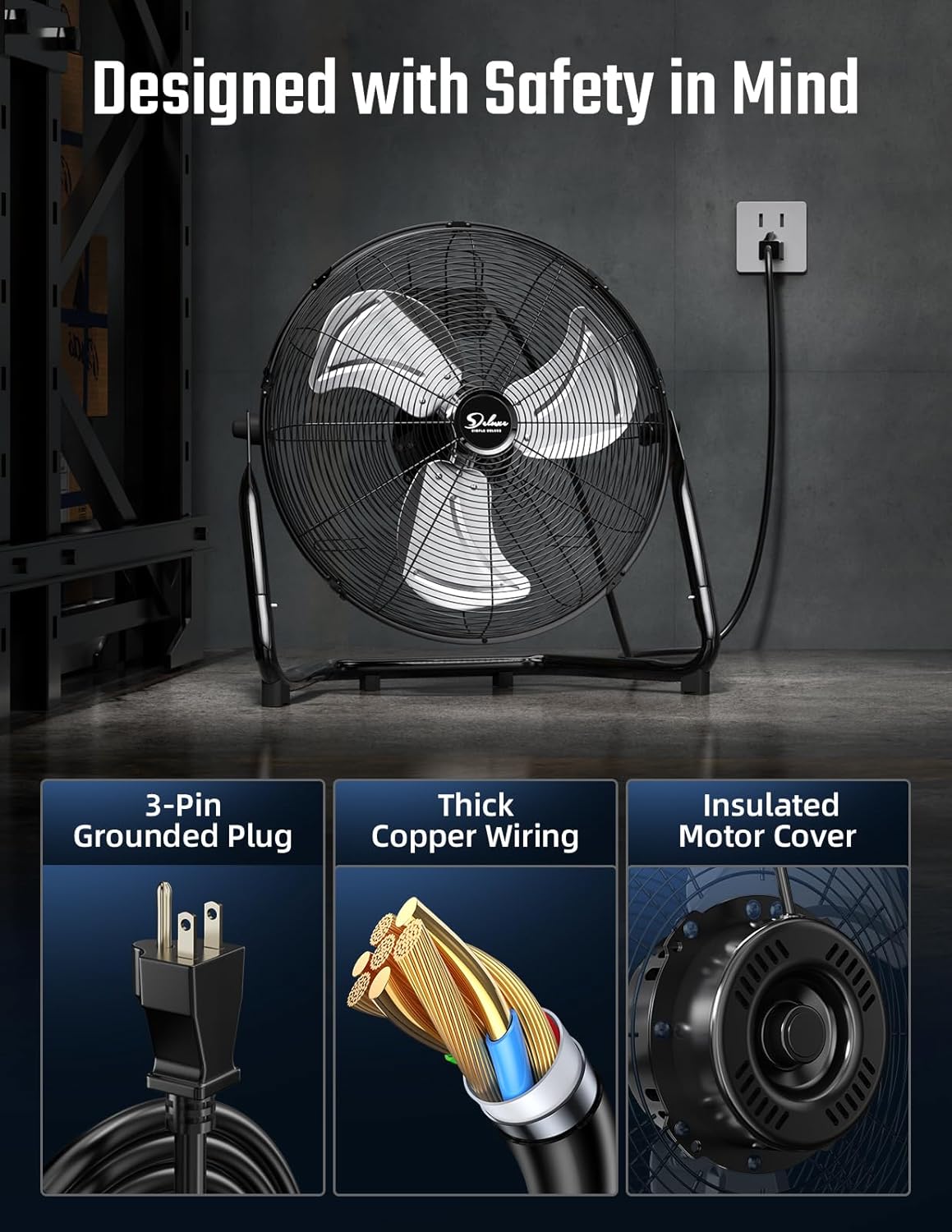 Simple Deluxe 12" Heavy Duty Metal Floor Fan – 3 Speed