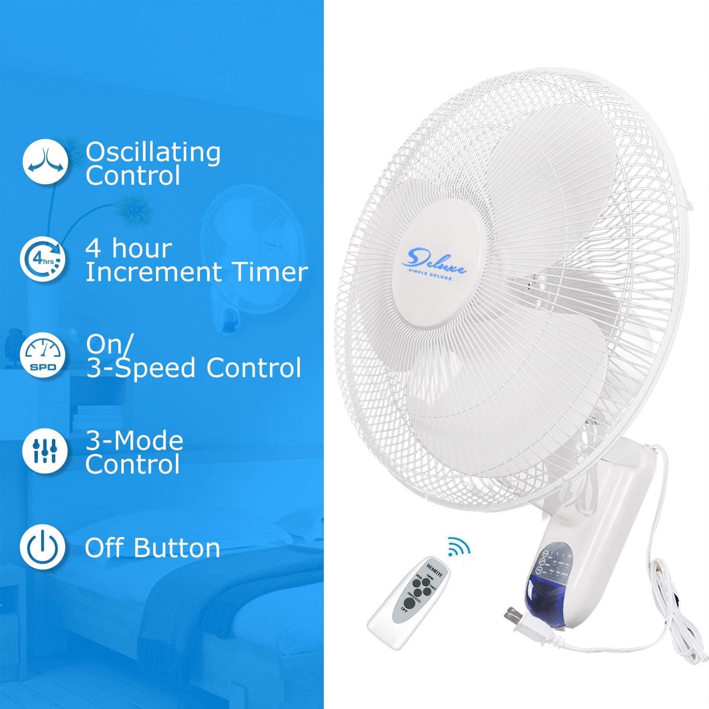 Simple Deluxe 16" Wall Mount Fan with Remote – 2 Pack